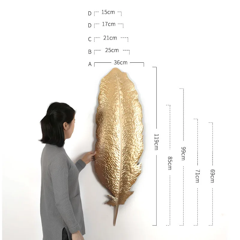 Золото кованого железа Роскошные 3D настенные Висячие перо ремесла украшения отеля дома Наклейка на стену для гостиной настенные украшения R1341