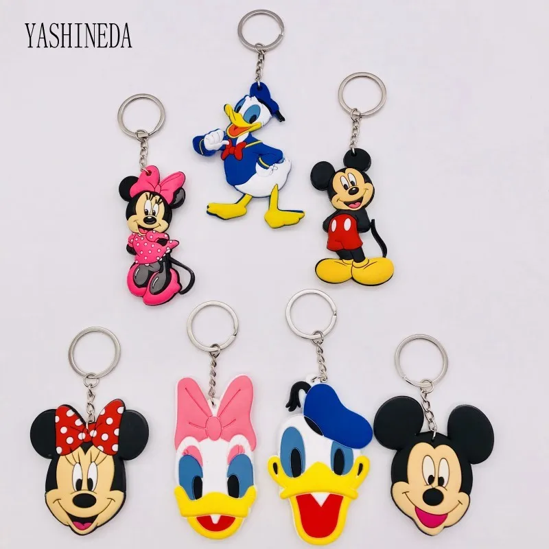 

10PCS Silicone Cartoon Figure Mickey Minnie Keychain Anime 3D Double Side Key Chain Key Ring Kids Key Holder Trinket Party Gift