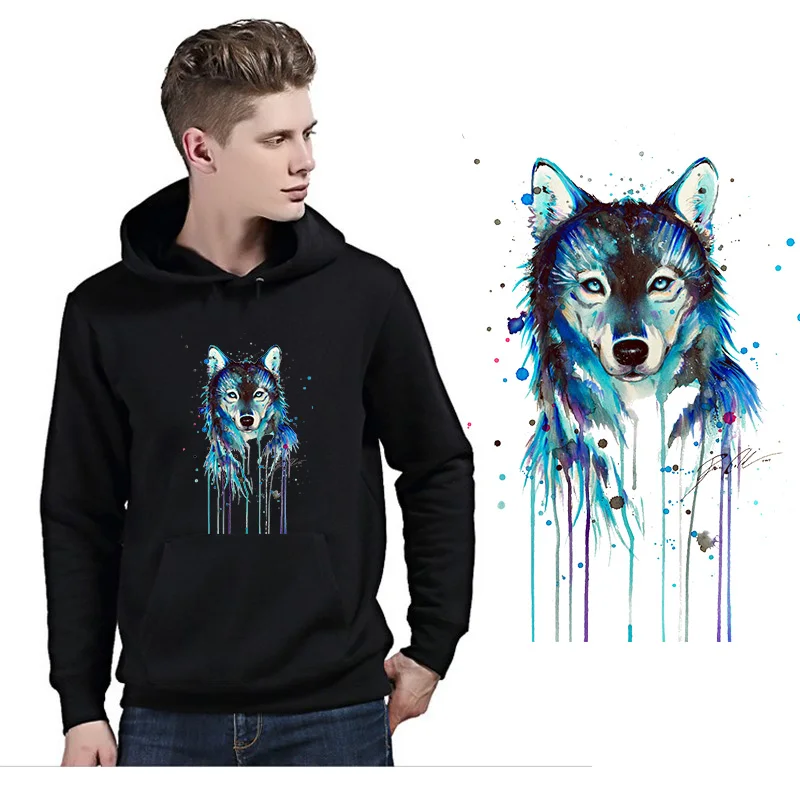

Dark Animal Wolf Iron on Heat Transfer Printing Patches Stickers for Clothes T-shirt DIY Appliques Washable Patches Wholesale