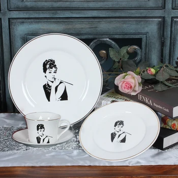

Black White Beauty Cups Saucers British classical dish ceramics cup Phnom Penh Free combination Saucer Cutlery party supply