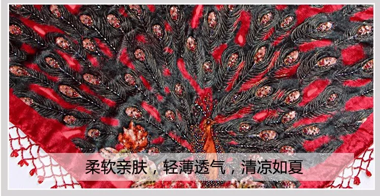 Новинка Шелковый бархатный шарф шаль Китайская национальная Женская треугольная Пашмина пончо ручной работы из бисера плащ-Павлин Mujeres Bufanda