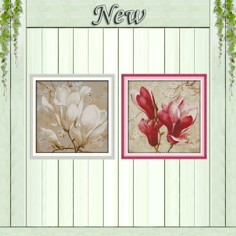 

Magnolia flower white and red flower painting counted print on canvas DMC 11CT 14CT Cross Stitch kits embroidery needlework Sets