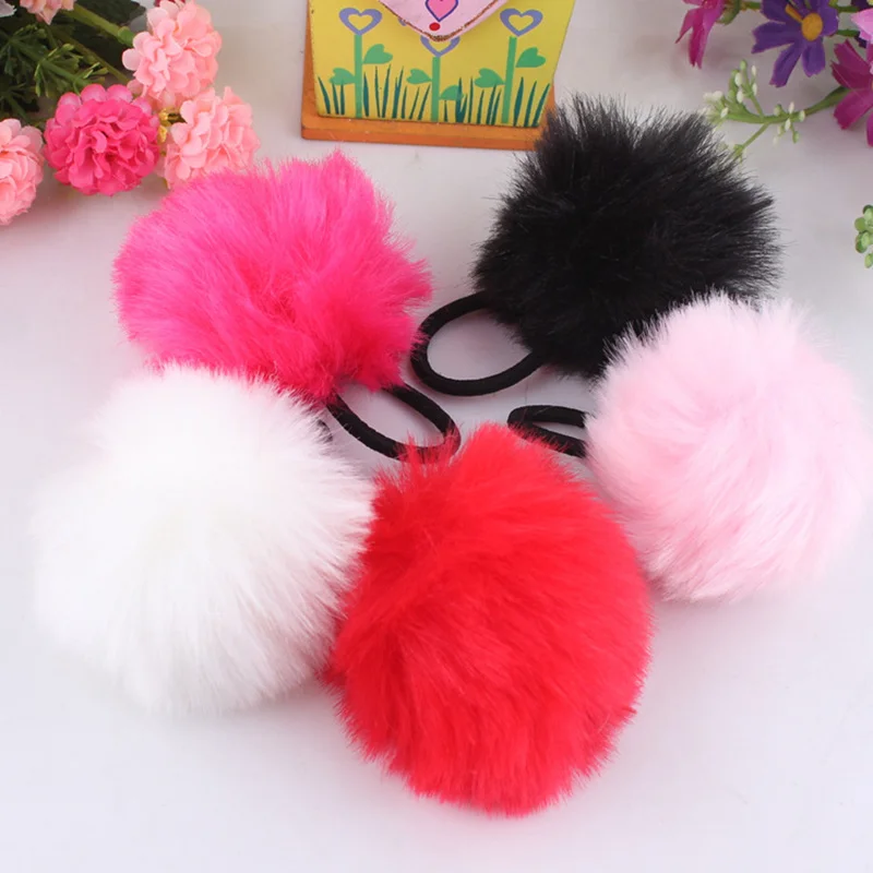 

5pcs/lot Rabbit Fur Ball Elastic Hair Rope Rings Ties Bands Ponytail Holders Girls Hairband Headband Hair Accessories