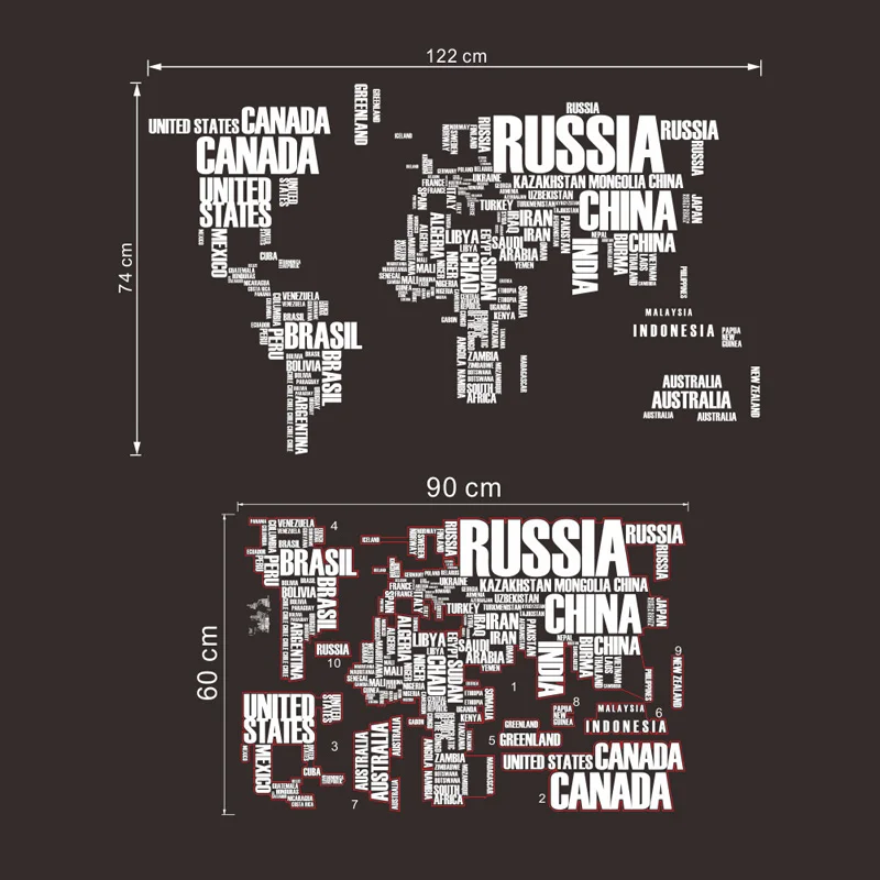 3D Цветные/черные/белые буквы, комбинированная карта мира, настенные стикеры s, детская комната, домашний декор, офисные художественные наклейки, ПВХ наклейки, обои