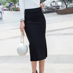 Простой универсальный и элегантный ретро простой сплошной цвет женский Slim Fit с высокой талией средней длины одношаговая юбка средней длины