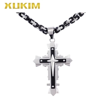 

RP115-B Xukim Jewelry Stainless steel Cross Pendant Byzantine Chain Religion Pendant Necklace