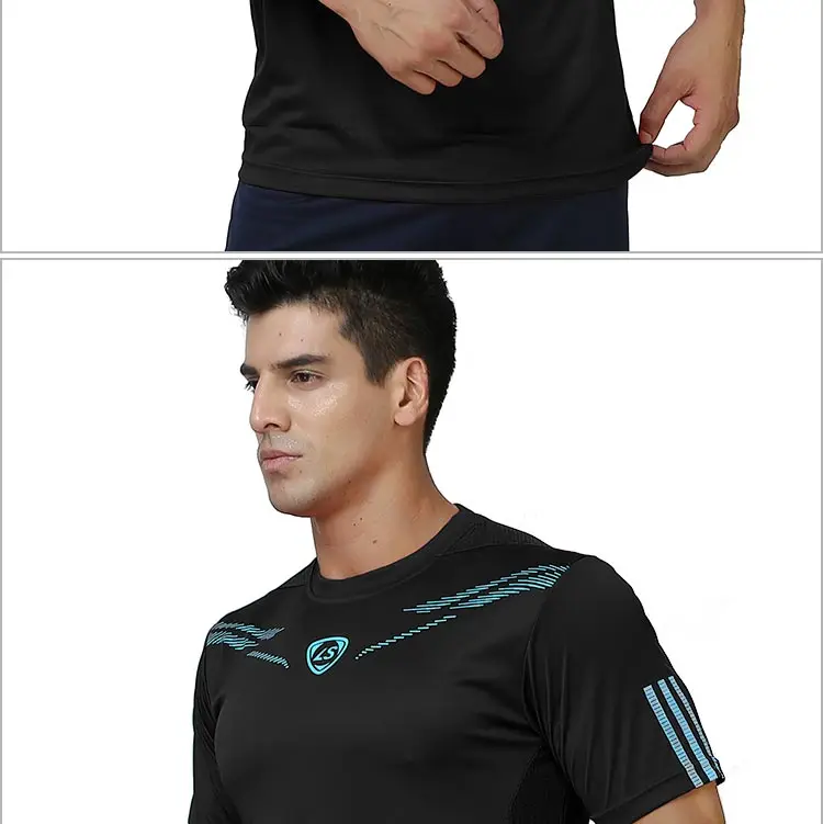 Черная футболка для футбола, быстросохнущая футболка из 100 полиэстера для бега, баскетбола, бадминтона, футбола