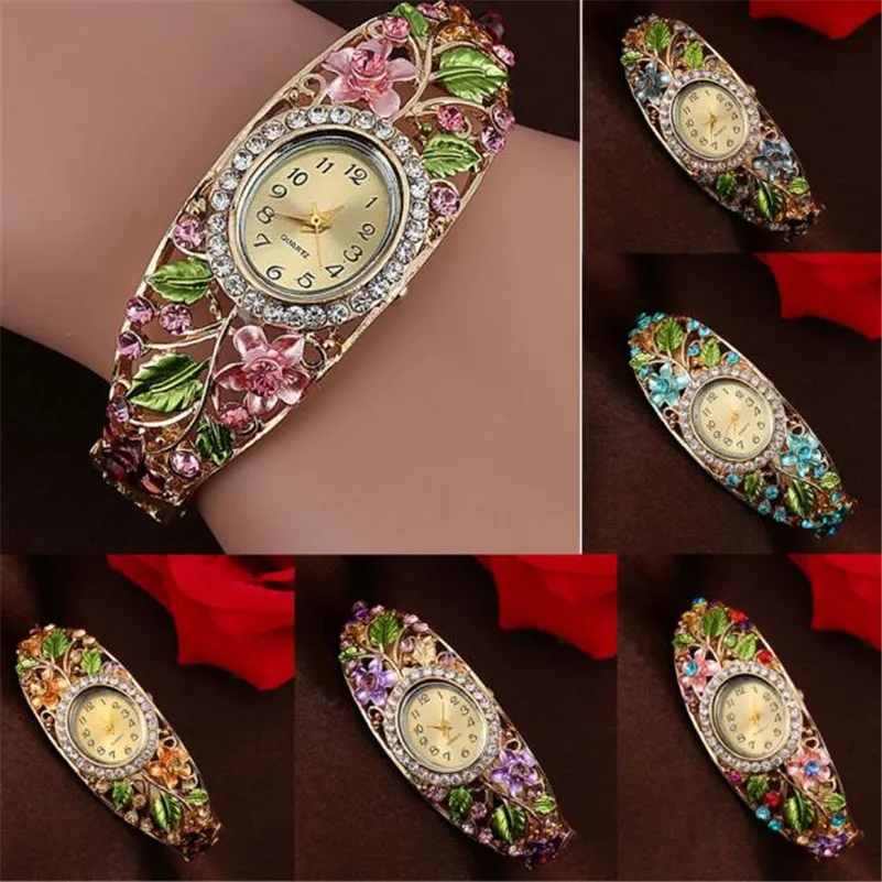 Luxury Women's Bracelet Watches Rhinestone Bangle Crystal Flower