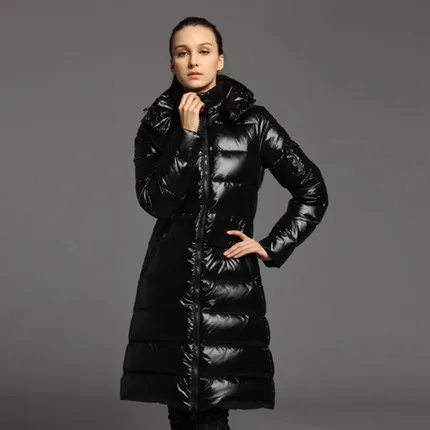 Пуховое пальто, женские зимние пуховые куртки, длинная верхняя одежда, зимние комбинезоны с капюшоном, приталенная куртка для девочек, дамские пуховые пальто черного цвета, 2XL - Цвет: Черный