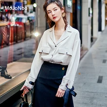 MOJONOO Women 2017 Fashion Long Sleeve Spring Autumn Blouse Elegant Vintage Turn Down Collar Work Wear Office Blouses Shirt
