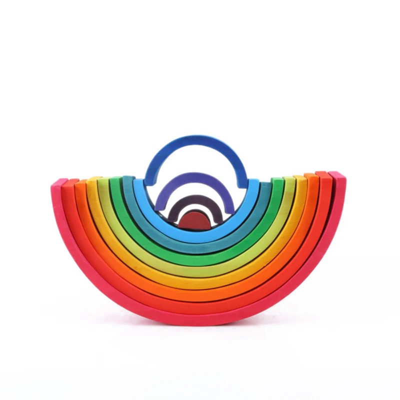 

12Pcs/Lot Baby Toys Rainbow Blocks Wooden Rainbow Stacker Nesting Puzzle Creative Montessori Building Blocks Educational Toys