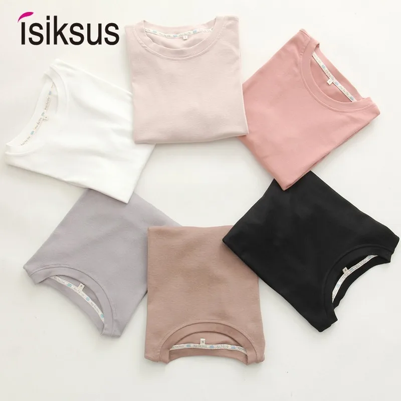 

Isiksus 6pcs/lot Summer T Shirt Women Cotton T-shirts Woman Solid Short Sleeve Casual Black Top White Tshirt For Women TS009