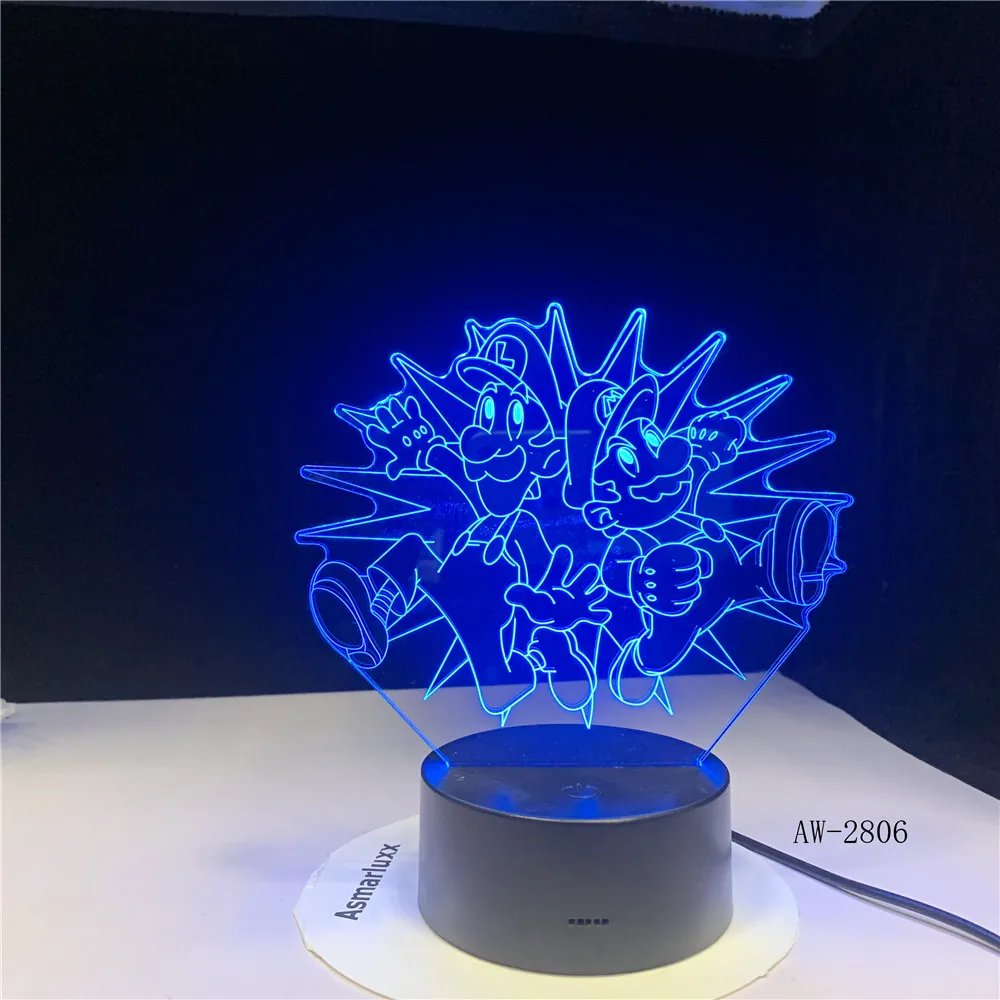 Super Mario Bros Luigi Toad Dragon 3D Светодиодная лампа USB акриловый супер подарок для детей сна