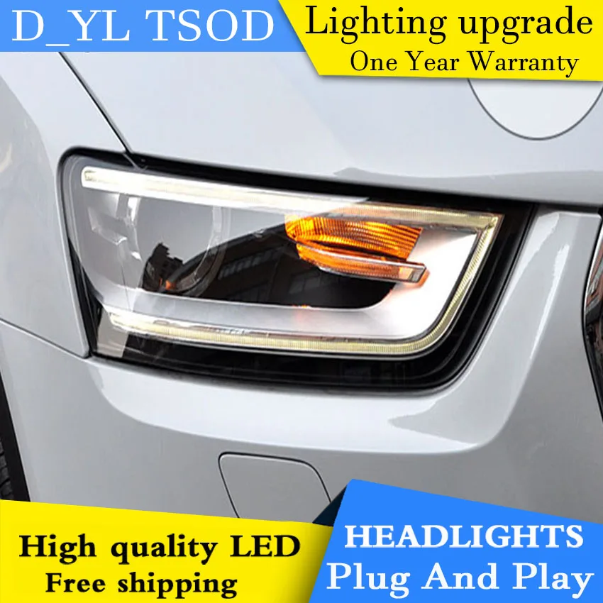 

D_YL Car Styling for Audi Q3 Headlights 2013-2014 Q3 LED Headlight DRL Lens Double Beam H7 HID Xenon bi xenon lens