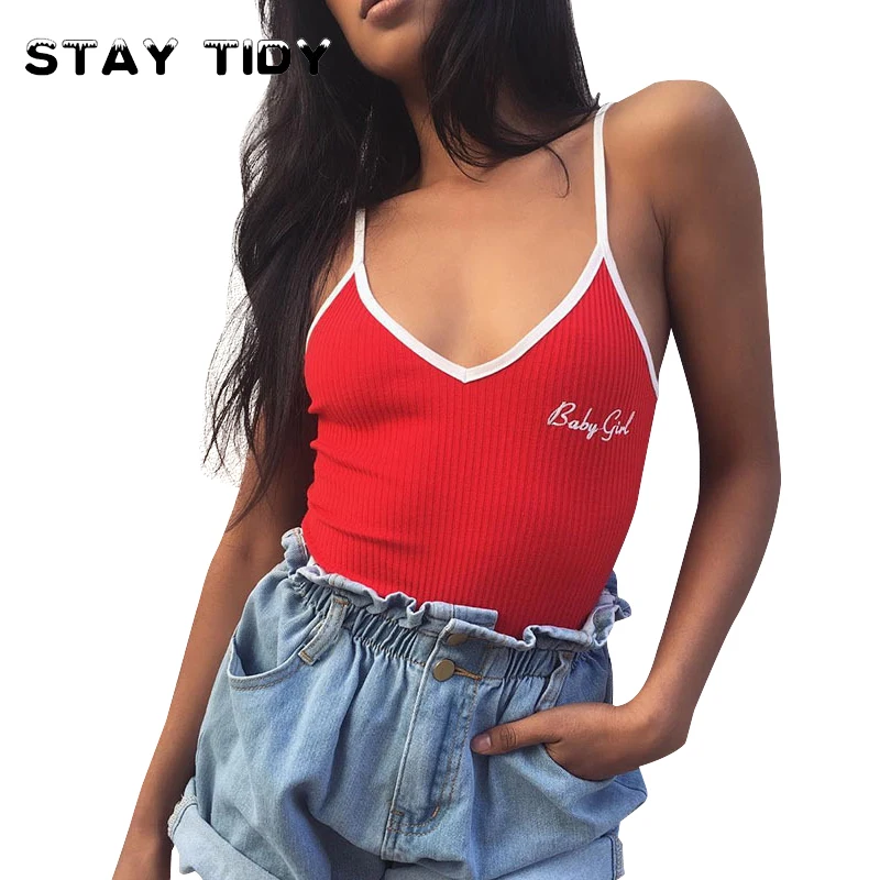 STAY TIDY 2017 Sexy Bodysuit Women Rompers Overalls Summer Autumnn Red Sleeveless Knitted