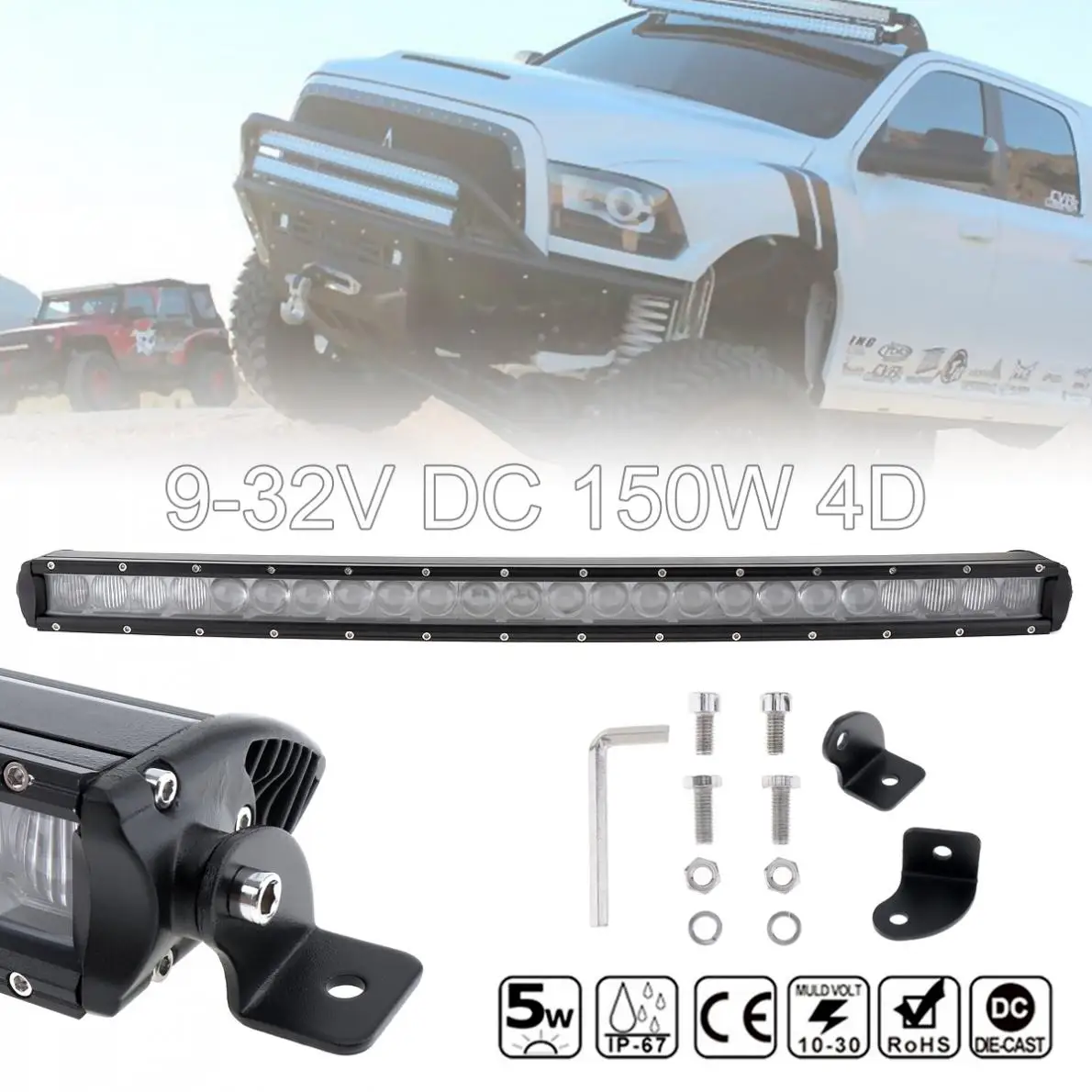 

31 Inch 150W 15000 LM Waterproof Car LED Curved Worklight Bar 30x 4D Combo Offroad Light Driving Lamp for Truck SUV 4X4 4WD ATV