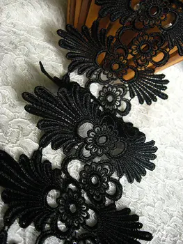 

14 yards black Lace Trim, venise scollaped lace trim, vintage black antique lace