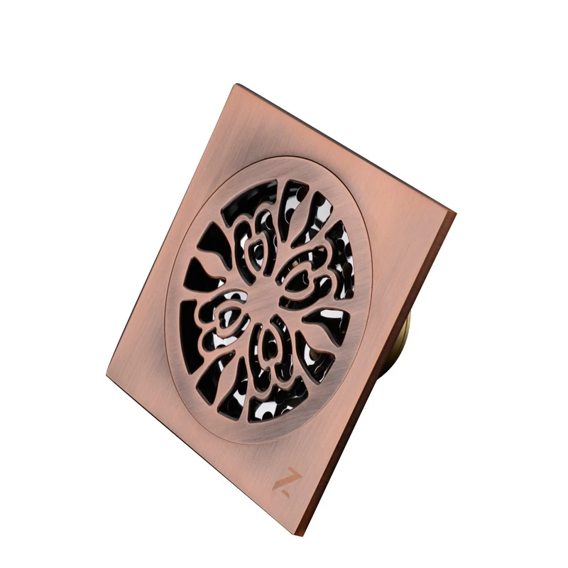 New-high-quality-Red-bronze-brass-antique-copper-100x-100mm-square-anti-odor-floor-drain-bathroom