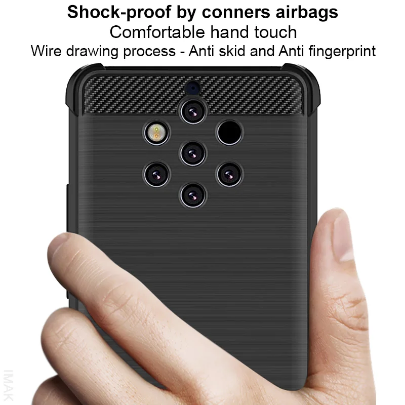 

Imak Vega Carbon Fiber Grain Anti-dropping Airbag Shock-proof and Anti Fingerprint Soft Back Cover for Nokia 9 PureView /3.1Plus