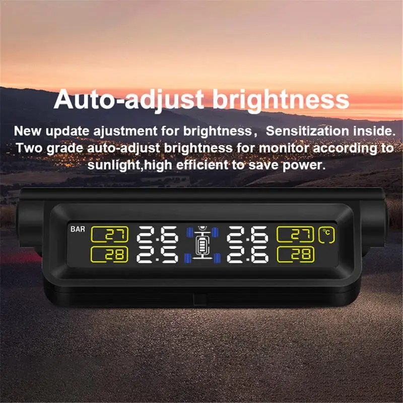 Smart Car TPMS Tyre Pressure Monitoring System Solar Power Charging Digital LCD Display Auto Security Alarm Systems