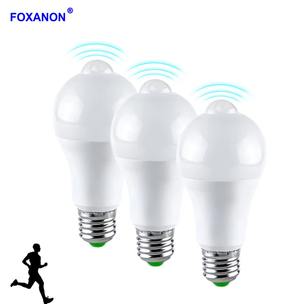 

Foxanon 2pcs/lot AC85-265V Led Lamp Light E27 B22 Motion Activated On/Off PIR Motion Sensor Led Bulb 12W 18W Energy Saving Light