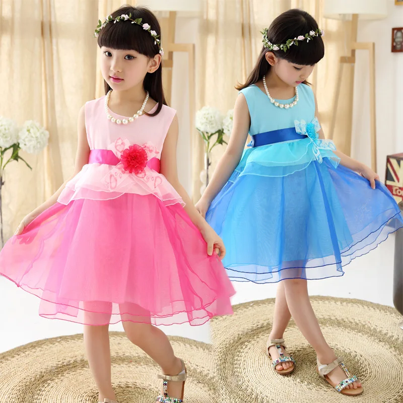 

2016 New Summer girls dance dress Children show sixty-one petal princess dress kids sleeveless costumes dress