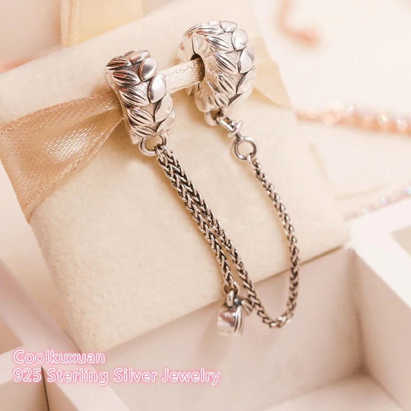

100% 925 Sterling Silver Grains of Energy Safety Chain Beads Fit Original Brand Charms Bracelet DIY jewelry 2018 Autumn