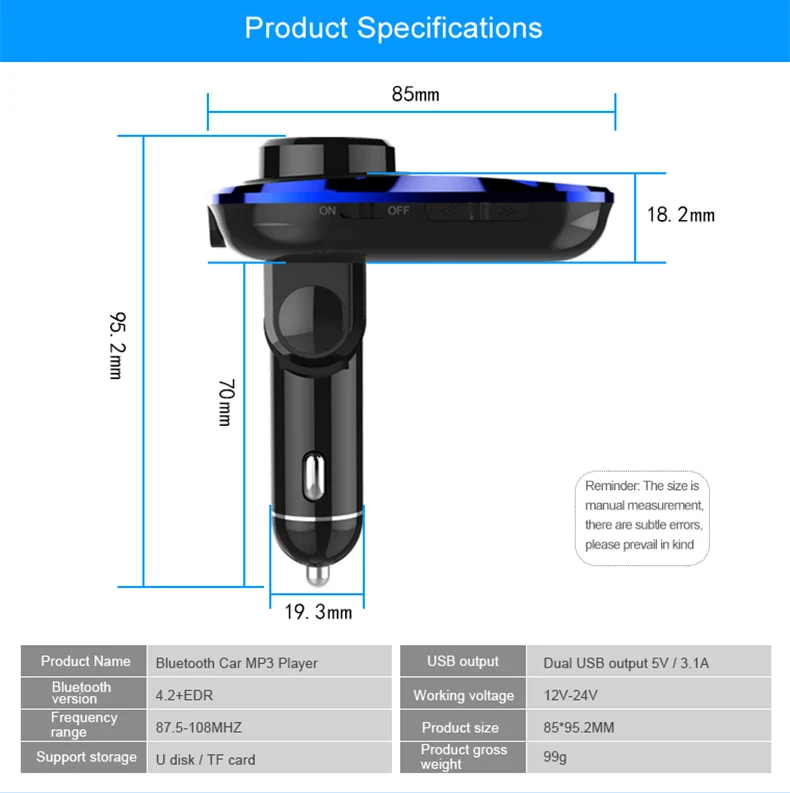 BONOLA Многофункциональный Bluetooth Handsfree Car Зарядное устройство 2USB цифровой Дисплей MP3 плеер gps fm-передатчик для мобильного телефона