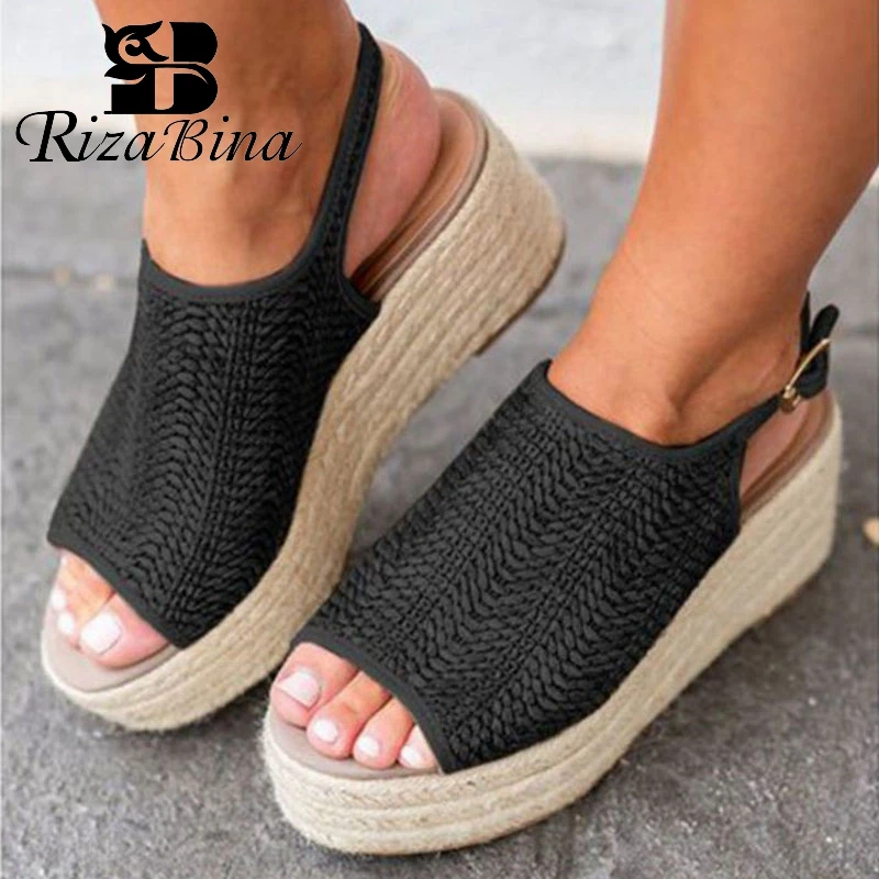 

RIZABINA Thick Bottom Sandals Women Buckle Solid Color Open Toe Wedges Shoes Summer Daily Leisure Beach Shoes Women Size 35-43