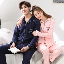 Хлопковая пижама с длинными рукавами для пары, комплект с воротником под горло, Высококачественная Женская и Мужская одежда для отдыха, большие размеры m-xxxl