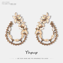 Yhpup Элегантные Изысканные Цветочные серьги-гвоздики в форме растения Роскошные серьги со стразами и кристаллами для невесты женские свадебные серьги