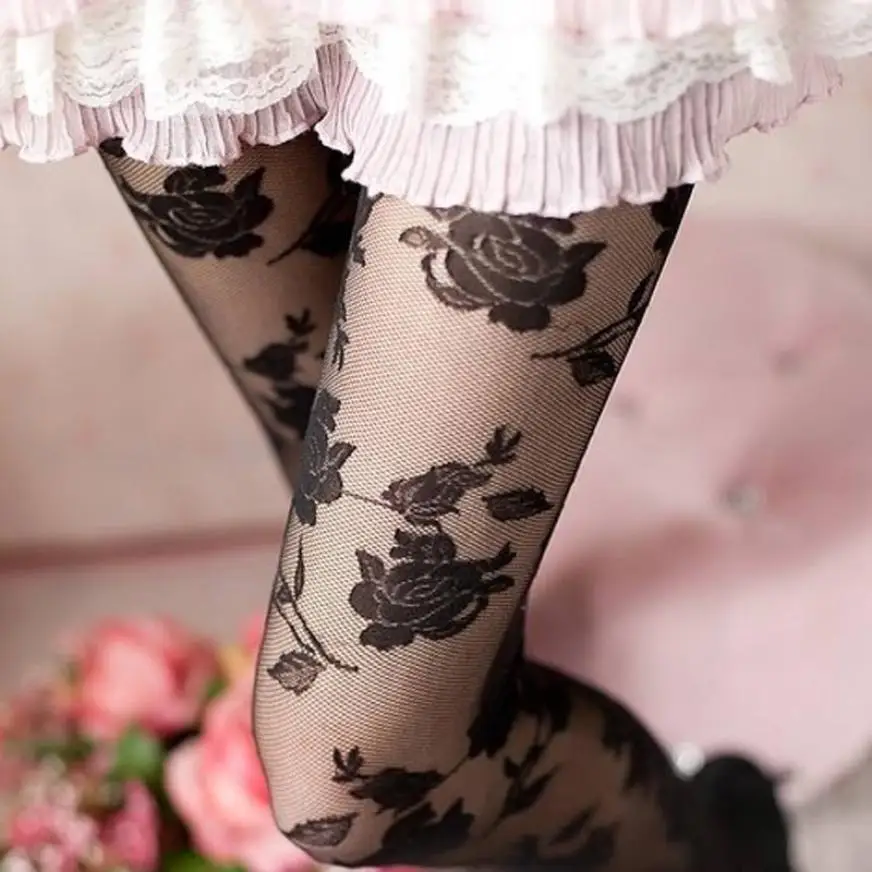 

Rose Sexy Panty Hose Spandex Lace women's sexy rose floral printing Pantyhose stockings girls' tight sexy sports stockings calze
