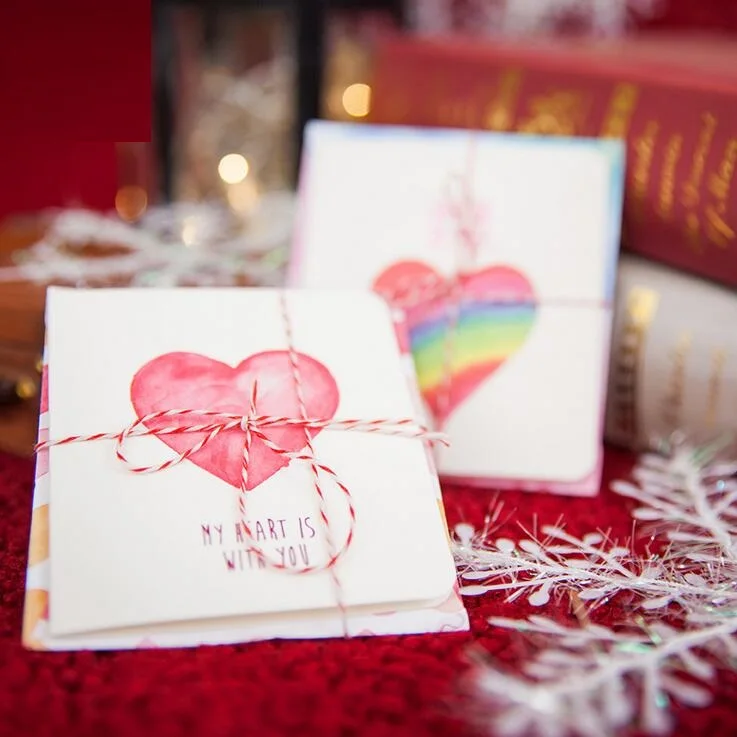 1 пачка/Лот, набор романтических мини поздравительных открыток с сердечком и конвертом с веревкой для дня рождения, свадьбы, украшения, подарки