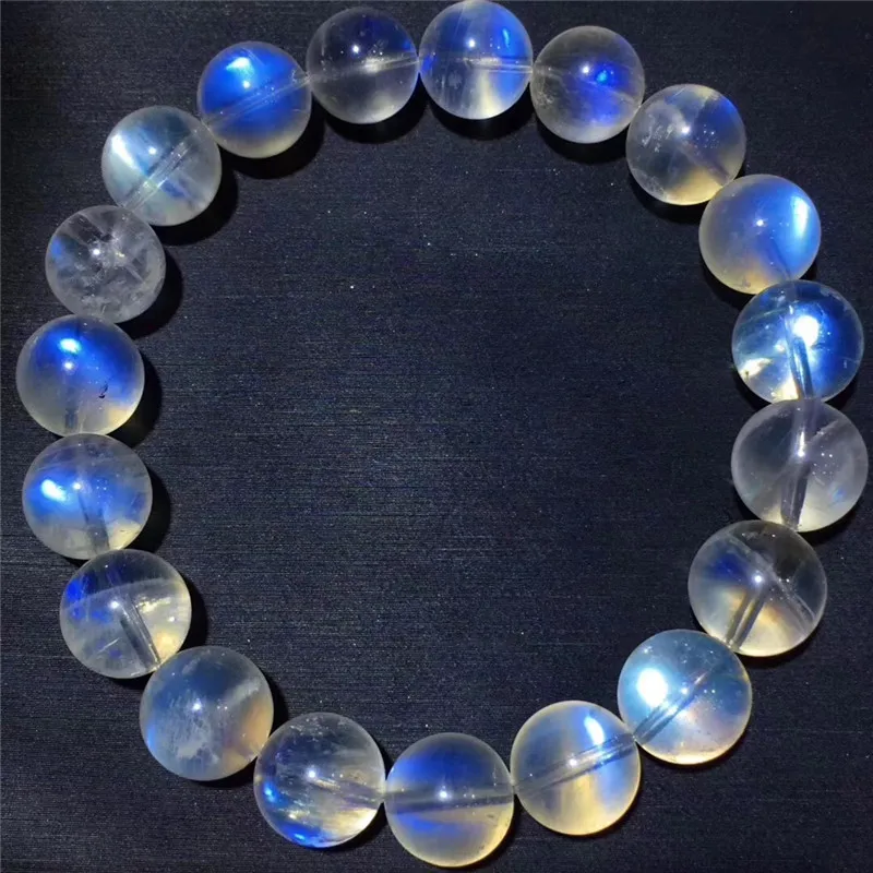 10,2 мм натуральный лунный камень браслет для женщин мужчин Подарочный Шарм стрейч сильный синий свет драгоценный камень круглые