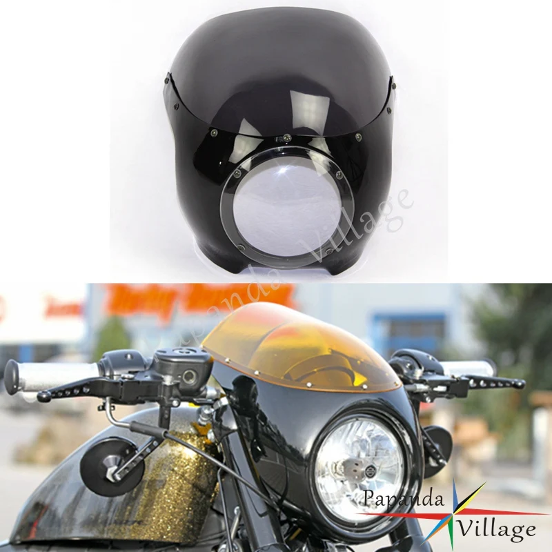 

Papanda Black Smoke Motorcycle Viper Windscreen Fairing Headlights Custom 5 3/4" for Harley Cafe Racer Sportster Dyna Chopper