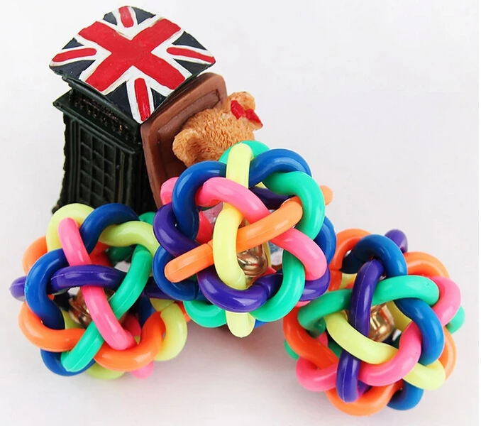6CM Promotion Soft Rubber Dogs Toy Colorful Woven Pet Toys Wholesale Cat Playing Bells Ball Free