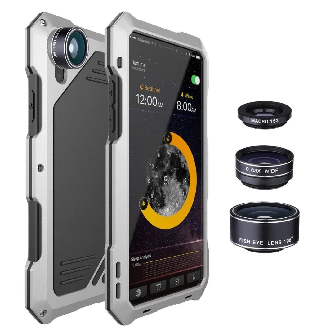 Phone Case For iPhone X XS Max XR Waterproof Shockproof Metal Case Cover+3 Camera Lens Capa For iphone 7 8 plus 6 6S plus Fundas