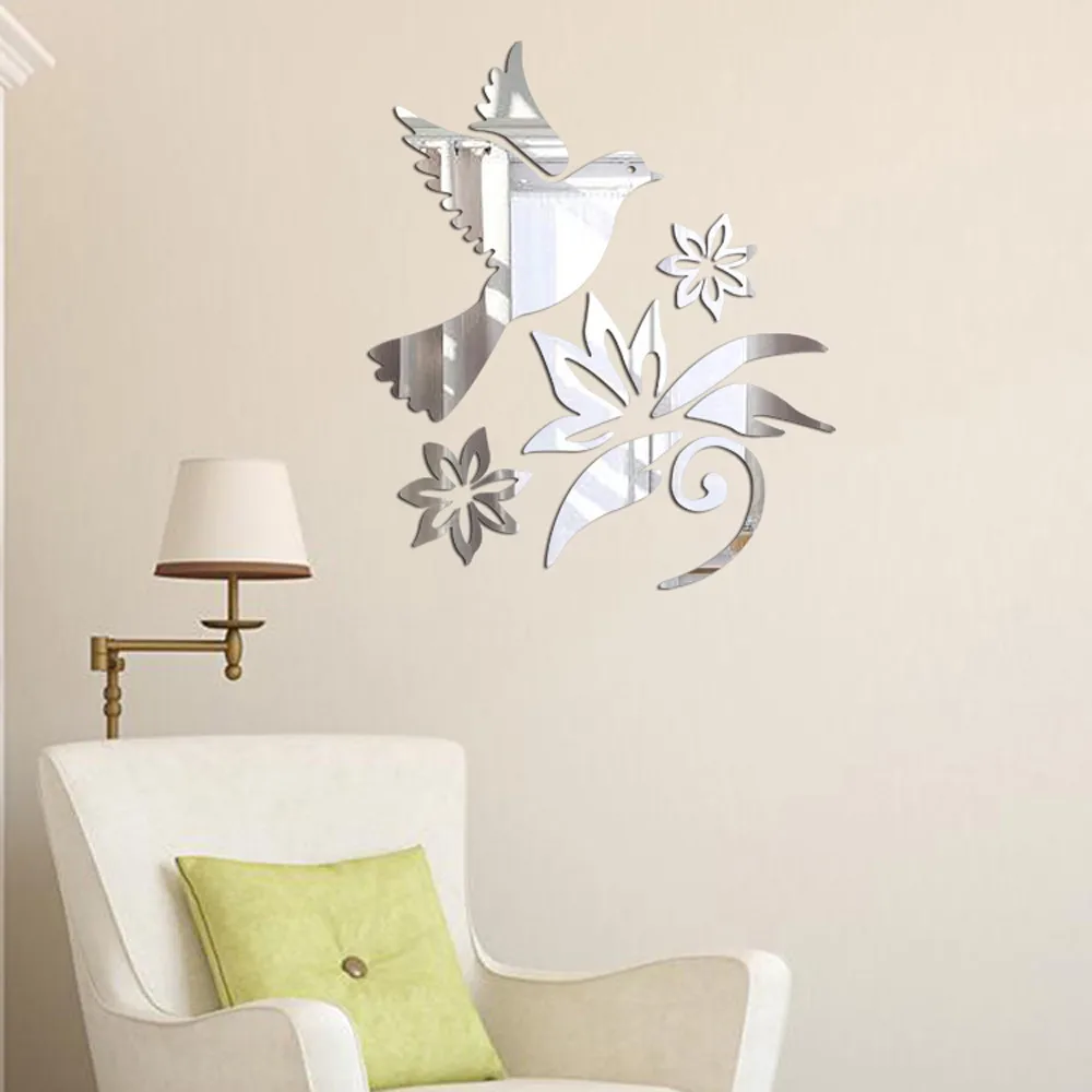 

3D stereo mirror wall stickers, silver modern mirror style detachable applique art wall decoration wall stickers home DIY decora