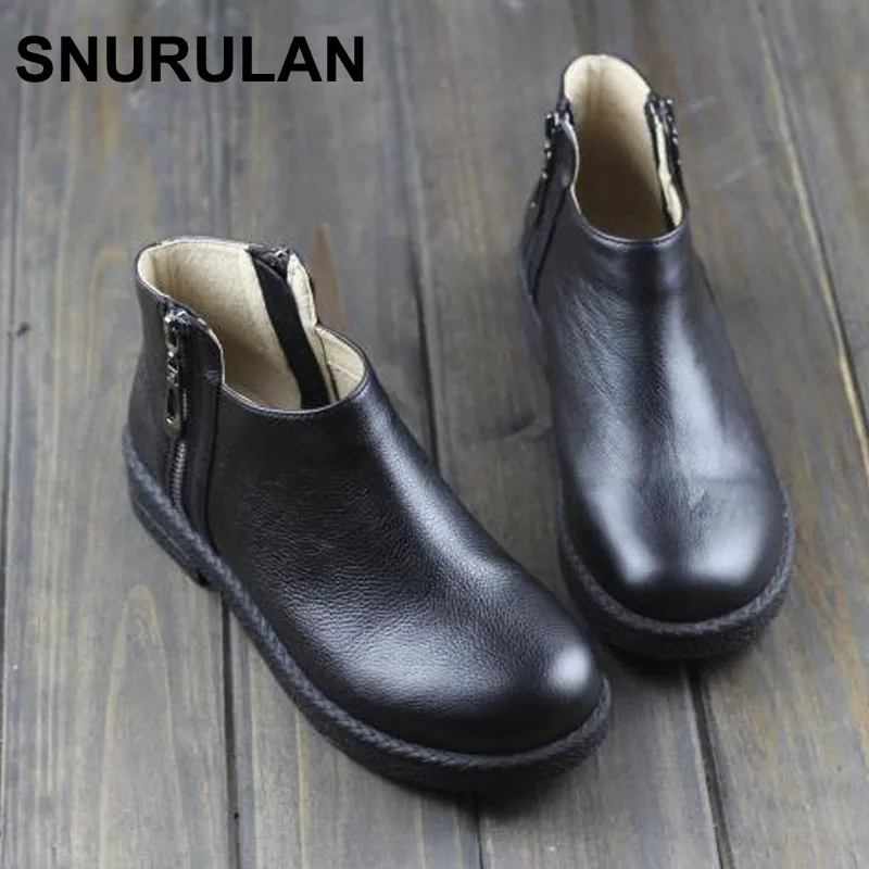 

SNURULAN Boots Women Shoes 100% Authentic Leather Woman Ankle Boots Anti-slip Rubber Sole Female Spring Autumn Footwear