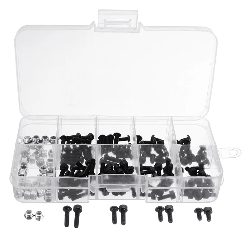

160pcs M3 x 6mm/8mm/10mm/12mm Button Head/Hex Socket Head Screw M3 Nut Set Compartment Plastic Storage Container New