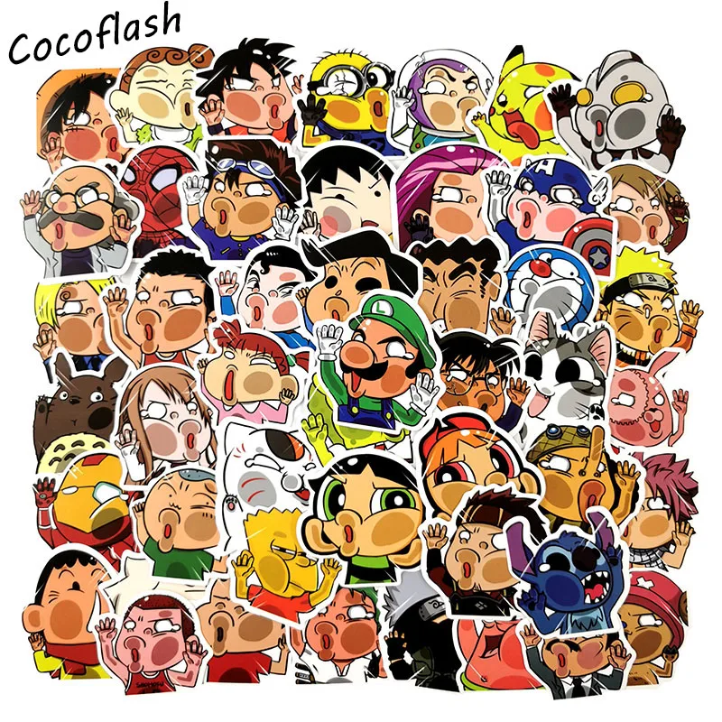 

50PCS Naruto One Piece Comic Glass Collision Cartoon Sticker For Laptop Motorcycle Skateboard Luggage Decal Toy Sticker