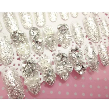 

High Quality Professional 24 Pcs 3D Bling Nail Patch Art Jewelry Glitter Pearl Decor Nail Patch Promotion Price