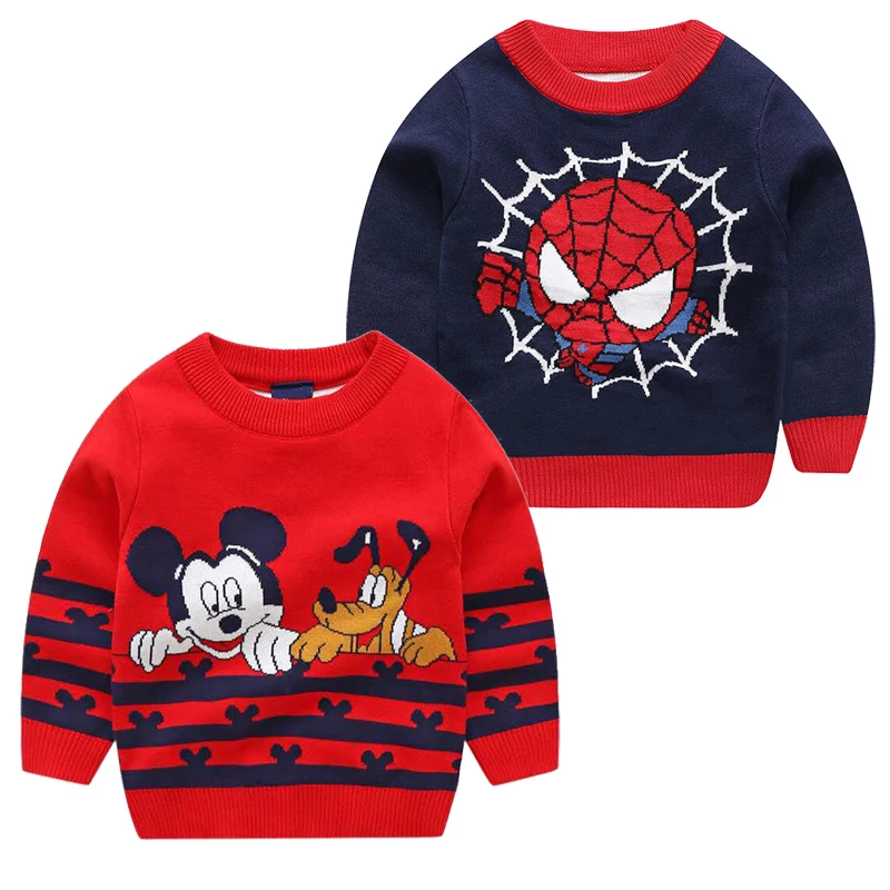 

Autumn Winter children's Girls Warm Sweaters Boy Marvel Avengers Spider-Man Round Neck Sweater Baby Cartoon Mickey Minnie Shirt
