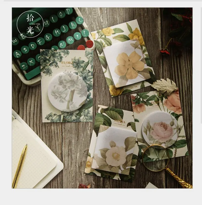 

30Pages/Pack Retro Flora flowers Sticky Notes Daily Agenda Planner Accessories Tool Index Sticky Memos Message Notes Scratch pad
