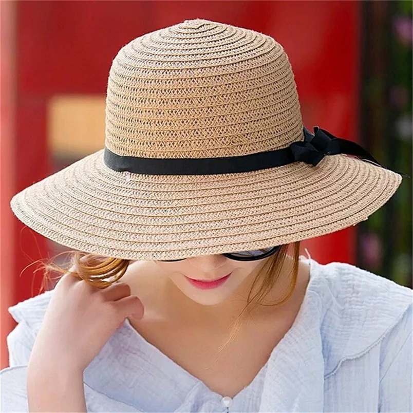 Fashion Floppy Foldable Ladies 2018 New Brand Women New Vintage Straw Beach Sun Summer Hat Beige Wide Brim Casual Hats F#L25 (3)