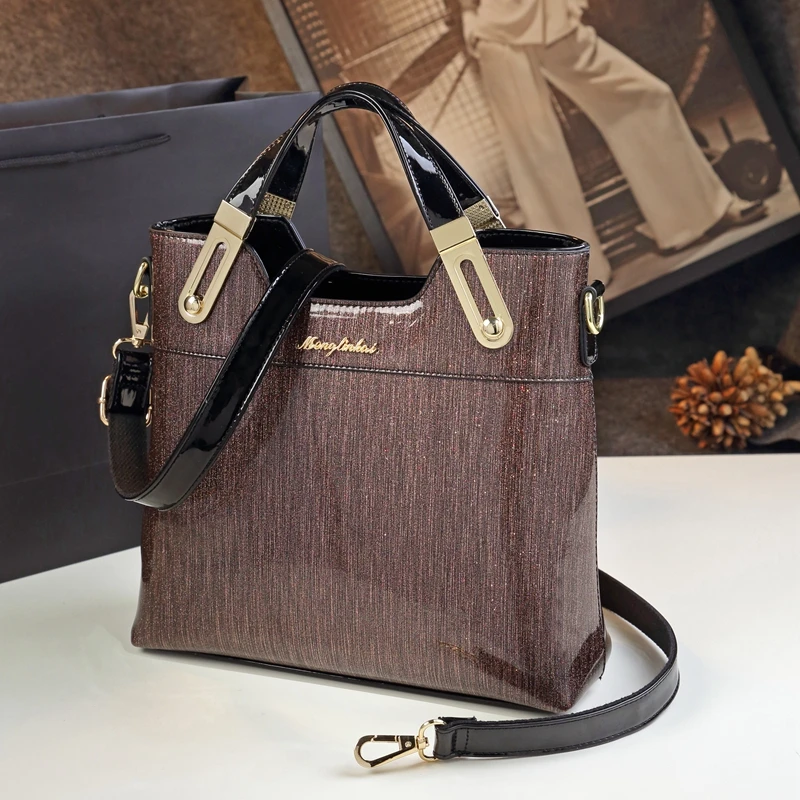 Европейский стиль, простая женская кожаная сумка, сумки с верхней ручкой, женские сумки известных брендов, лакированная кожаная сумка-мессенджер - Цвет: M size rose gold