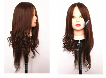 

60CM female hair mannequin makeup practice hairdressing head,real hair wigs with rack,M00625B GIFT