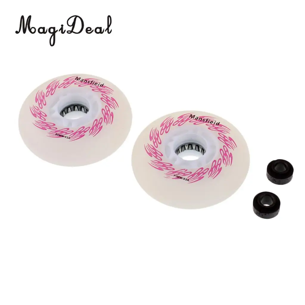 MagiDeal 2 Pieces LED Light Up Inline Sliding Flash PU Roller Skate Wheel 80mm