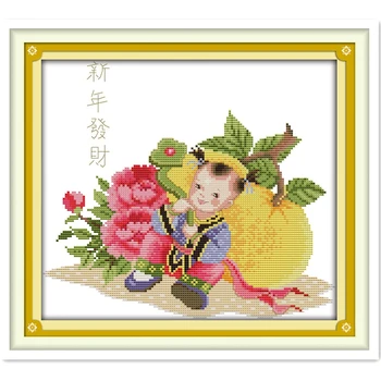 

Fortune In The New Year Cross Stitch Kit 11CT 14CT Printed On Canvas Embroidery Cross Set Chinese Counted Cross Stitch Pattern