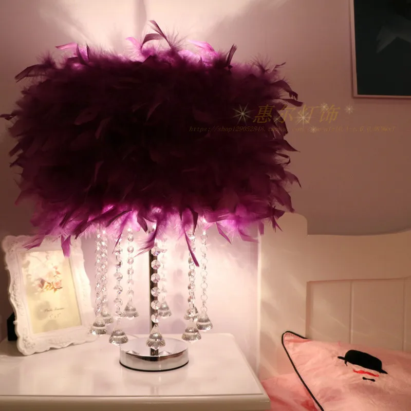 A1 Творческий ароматерапия обувь с украшением в виде кристаллов перо лампа для спальни настольная лампа на день рождения и свадьбу простой маленький ZL351 - Цвет абажура: purple